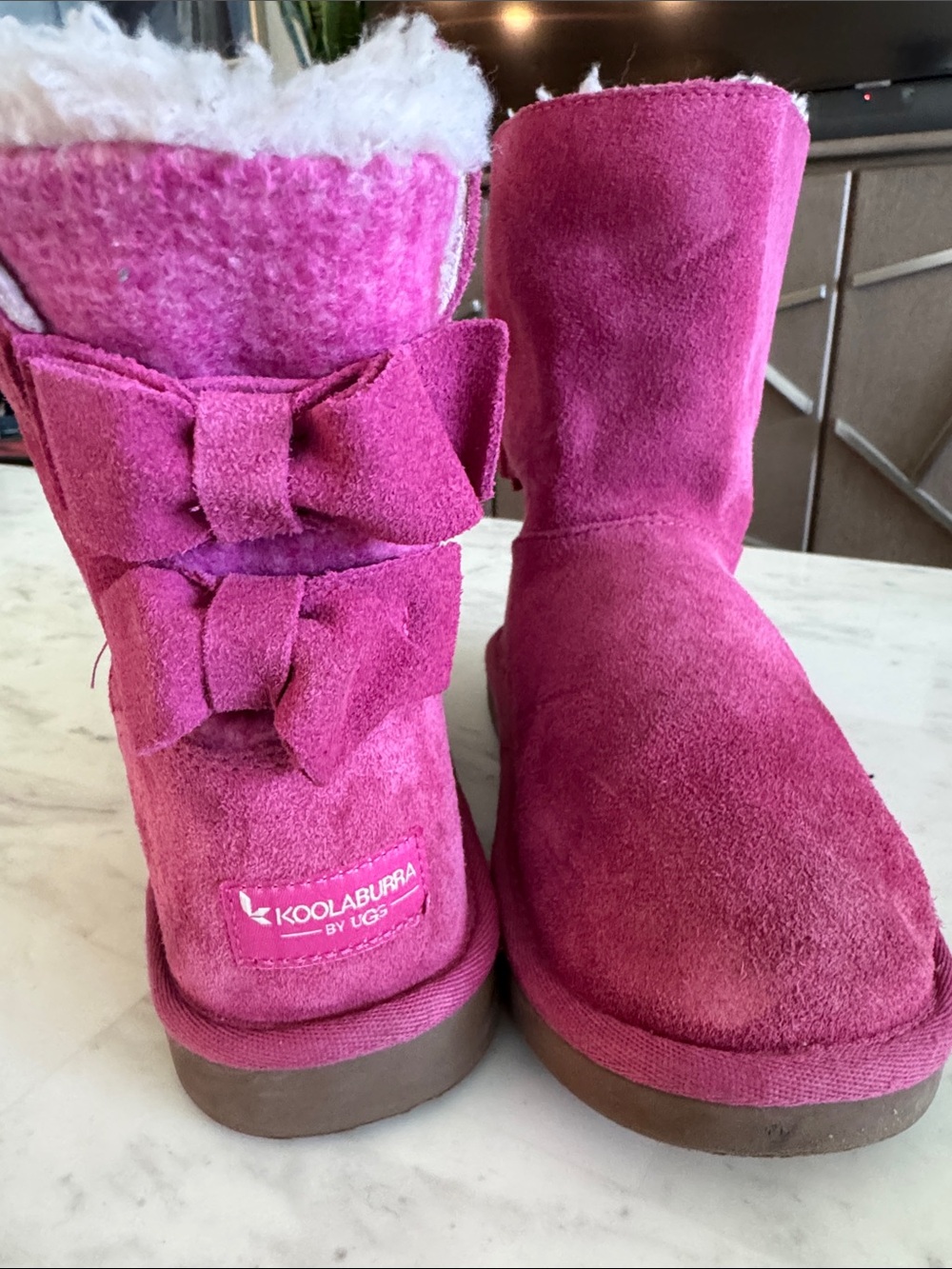 Koolaburra Kids Pink Suede Bow Back Winter Boots